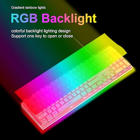 MageGee Gaming Keyboard and Mouse Combo, True RGB Backlit Membrane Office Keyboard, 104 Keys Metal Panel USB Quiet Wired Keyboard for Windows Laptop PC - Pink