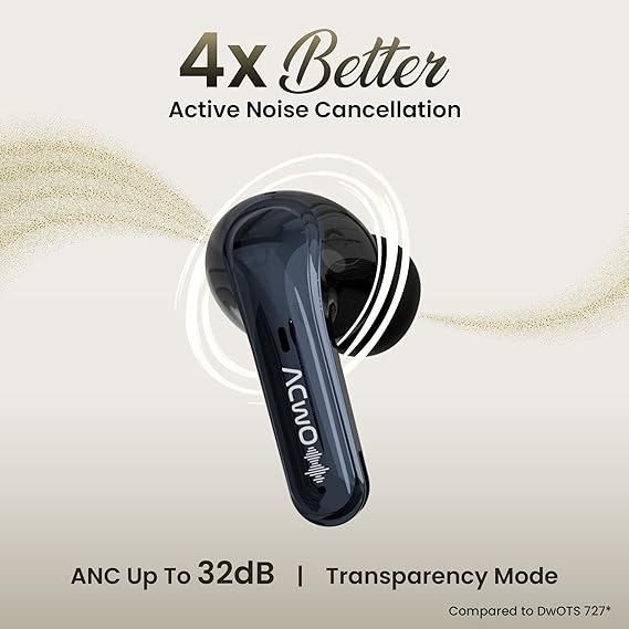 ACwO DwOTS 747 TWS Earbuds | Dual Device Connectivity | ANC 32dB | 4 AI-ENC Mics | 65H Playback (3 color options)