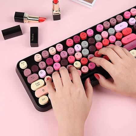 SADES V2020 Wireless Keyboard with Round Keycaps,2.4GHz Dropout-Free Connection, Cute Wireless Moues for PC/Laptop/Mac