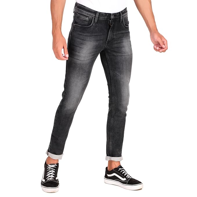 Alpha Array Men Comfort Regular Fit Jeans (Faded Black)