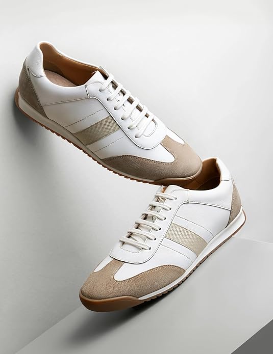 Symbol Premium Mens Smart Casual Leather Sneakers (White)