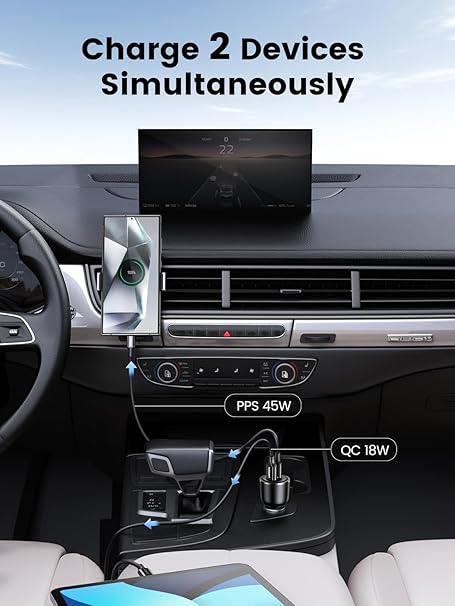 UGREEN 63W USB C Car Charger, 2 Ports Car Charger PD 36W/PPS 45W Super Fast Charging 2.0 & QC 18W