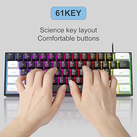 MageGee Mini 60% Gaming Keyboard,Rgb Backlit 61 Key Ultra-Compact Keyboard,Ts91 Ergonomic Waterproof Mechanical Feeling Office Computer Keyboard For Pc,Mac,Ps4,Xbox One Gamer,Wired(Black&White)
