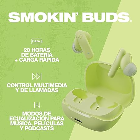 Skullcandy Smokin Buds in-Ear Wireless Earbuds,ENC,Music, Movie &Podcast EQ Modes,20Hr+Rapid Charge (6 Color options)