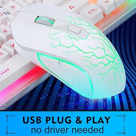 MageGee Gaming Wired Keyboard and Mouse Combo, K1 LED Rainbow Backlit Keyboard with 104 Key Computer PC Gaming Keyboard for PC/Laptop(White)