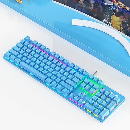 AULA S2022 Mechanical Wired Gaming Keyboard | Rainbow LED Backlit with Num Lock for Windows PC | 4 Kind of Rainbow Backlight Gaming Keyboard (Blue)