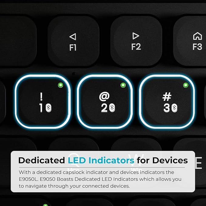 Rapoo E9050L Bluetooth Wireless Multi-Device Keyboard(4 Devices), Rechargeable, Led Indicators, Ultra-Thin, Ergonomic, Compatible with Windows, iOS, Android, Tab, Smartphones -Grey