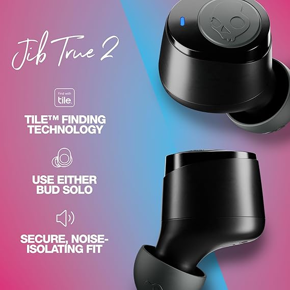Skullcandy Jib True 2 in-Ear Wireless in Ear Earbuds, 32 Hr Battery (Black)
