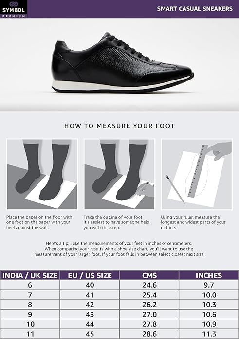 Symbol Premium Mens Smart Casual Leather Sneakers (Black)