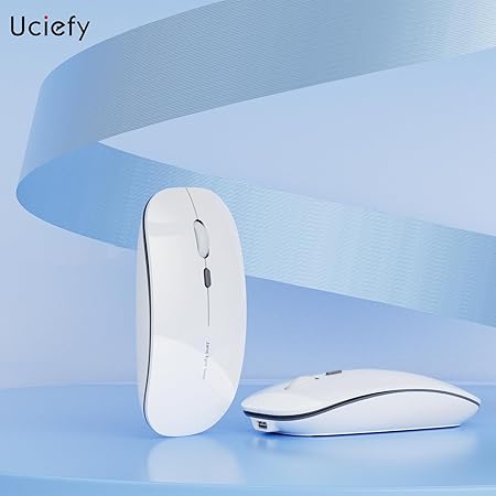 Q5 Slim Rechargeable Wireless Mouse, 2.4G Portable Optical Silent Ultra Thin Wireless Computer Mouse with USB Receiver and Type C Adapter, Compatible with PC, Laptop, Notebook, Desktop White