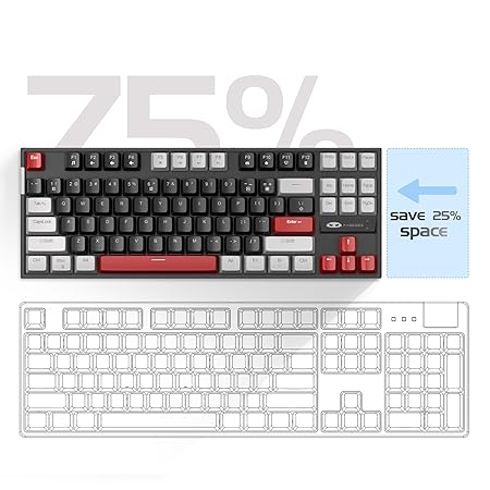 MageGee 75% Mechanical Gaming Keyboard with Red Switch, LED Blue Backlit Keyboard, 87 Keys Compact TKL Wired Computer Keyboard for Windows Laptop PC Gamer - Black/Grey
