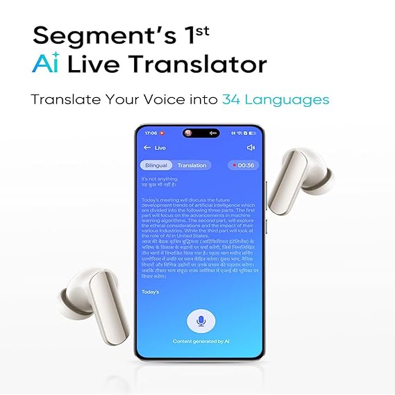 realme Buds Air 7 Pro with Ai Live Translation,11mm+6mm Dual-dac Driver,48 Hrs Playtime,53 dB ANC (4 Color options)