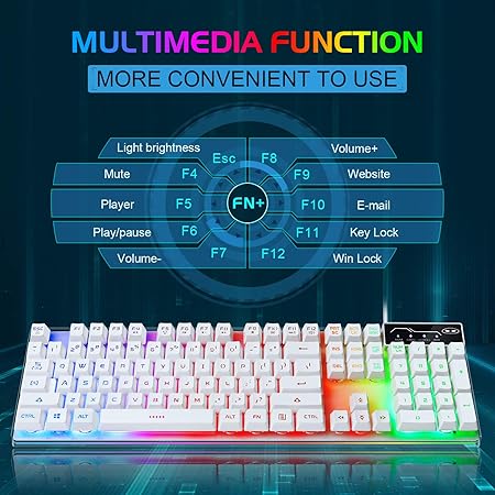 MageGee Gaming Wired Keyboard and Mouse Combo, K1 LED Rainbow Backlit Keyboard with 104 Key Computer PC Gaming Keyboard for PC/Laptop(White)