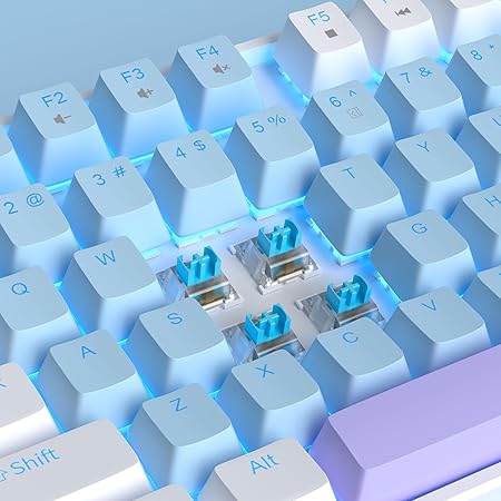 MageGee 75% Mechanical Gaming Keyboard with Blue Switch, LED Blue Backlit, 87 Keys Compact TKL Wired Computer Keyboard for Windows Laptop PC Gamer - Blue/White