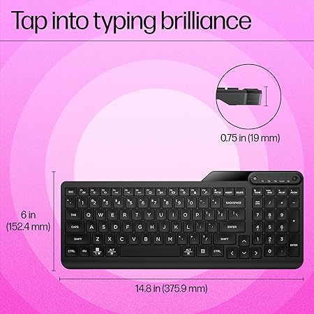 HP 460 Multi-Device Bluetooth Keyboard,Multi-OS,Slim Design(Full numpad),Upto 12 programmable Shortcut Keys, 2 AAA Batteries for 24 Months of Productivity,AES encrypted