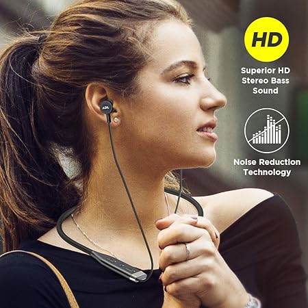 ADL Footloose X5 Foldable Wireless Neckband with Mic/in Ear Bluetooth Earphones/Sweat Resistant (Black)
