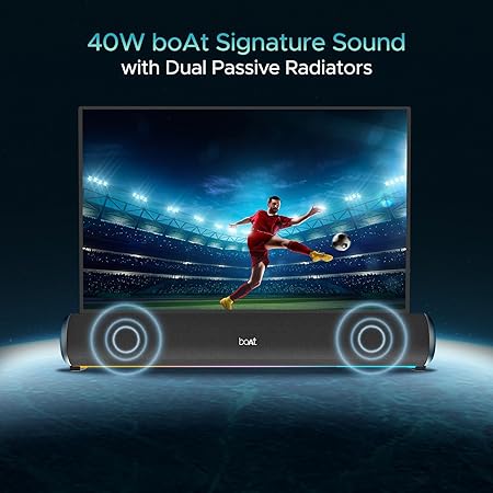 Boat Aavante Bar 950 Bluetooth Soundbar w/ 40W Signature Sound, RGB LEDs, Dual Passive Radiators, Up to 7 hrs Playback (Premium Black)