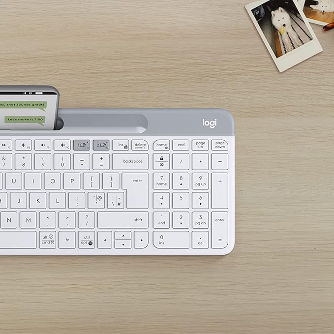 Logitech K580 Slim Multi-Device Wireless Keyboard Bluetooth/Receiver, Compact, Easy Switch, 24 Month Battery, Win/Mac, Desktop, Tablet, Smartphone, Laptop Compatible - White