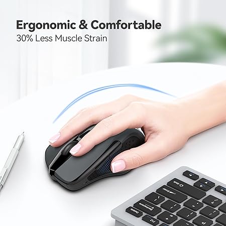 Tecknet M003 2.4G Ergonomic Wireless Mobile Optical Mouse with USB Nano Receiver (Grey)
