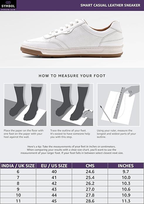 Symbol Premium Mens Smart Casual Lifestyle Leather Sneakers (White)