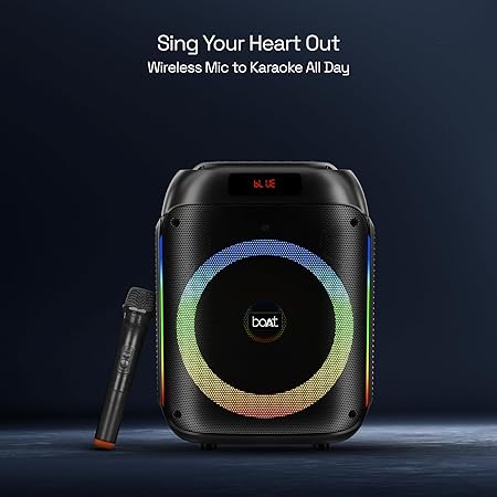 boAt PartyPal 220 Bluetooth Party Speaker w/ 80 W Signature Sound, Karaoke with Mic, RGB LEDs, Up to 6 hrs Playback (Midnight Black)
