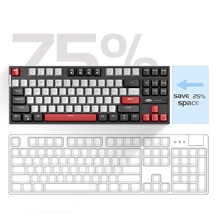 MageGee 75% Mechanical Gaming Keyboard with Blue Switch, LED Blue Backlit Keyboard, 87 Keys Compact TKL Wired Computer Keyboard for Windows Laptop PC Gamer - Grey/Black