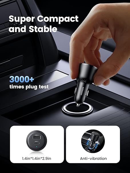 UGREEN 63W USB C Car Charger, 2 Ports Car Charger PD 36W/PPS 45W Super Fast Charging 2.0 & QC 18W