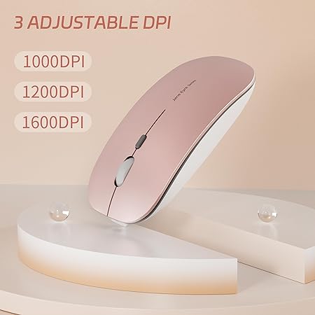 Picktech Q5 Slim Rechargeable Wireless Mouse, 2.4G Portable Optical Silent Ultra Thin Wireless Computer Mouse with USB Receiver and Type C Adapter, Compatible with PC, Laptop, Desktop (Rose Gold)