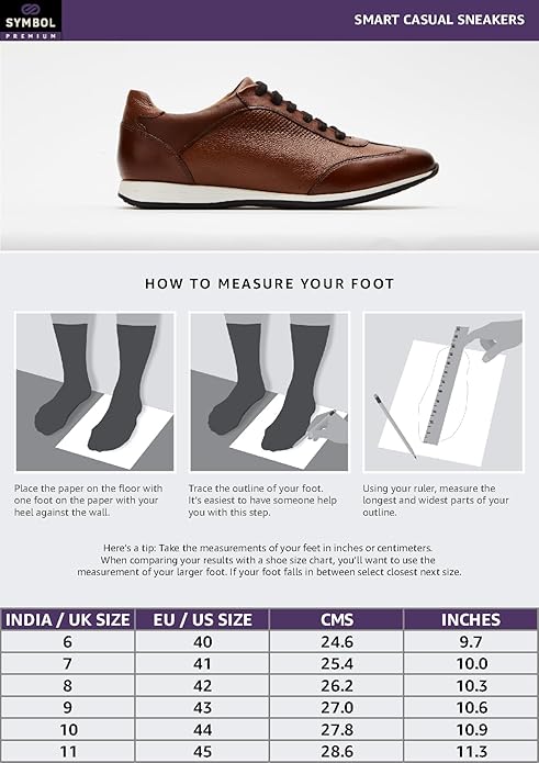 Symbol Premium Mens Smart Casual Leather Sneakers (Brown)