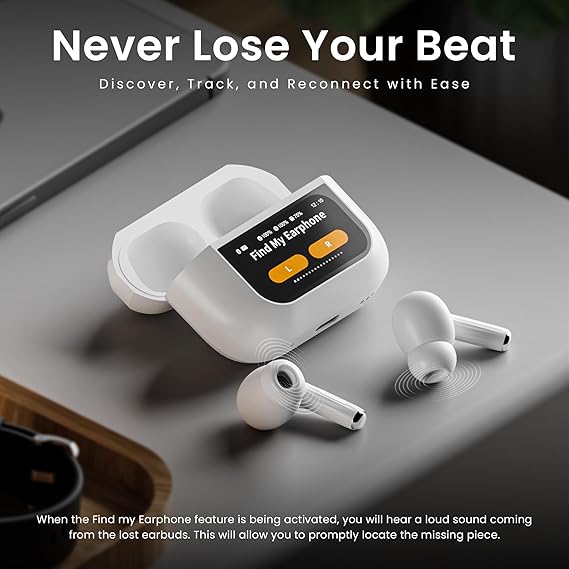 HAMMER Screen TWS, ANC (32dB), Smart Touch Display True Wireless Buds, Type-C Fast Charging, Bv5.4 (White)