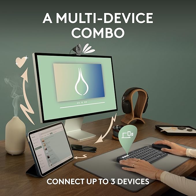 Logitech Pebble 2 Combo, Wireless Keyboard and Mouse, Quiet and Portable, Customisable, Logi Bolt, Bluetooth, Easy-Switch for Windows, macOS, iPadOS, Chrome - Tonal Blue