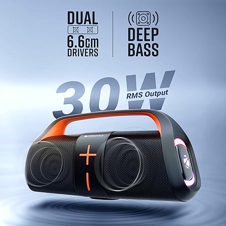 ZEBRONICS 30 Watts Portable Bluetooth Speaker, 30 Hours Playback, Dual 6.6cm Powerful Drivers (Sound Feast 200)