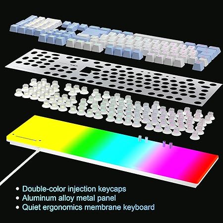 MageGee Gaming Keyboard and Mouse Combo, True RGB Backlit Membrane Office Keyboard Mouse, 104 Keys Anti-Ghosting Metal Panel Quiet Wired Keyboard for Windows Laptop PC Gamer- White/Blue