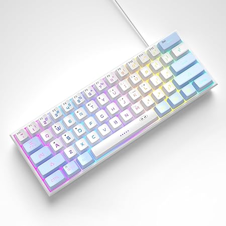 MageGee Mini 60% Gaming Keyboard, RGB Backlit 61 Key Ultra-Compact, TS91 Ergonomic Waterproof Mechanical Feeling Office Computer Keyboard for PC, MAC, PS4, Xbox ONE Gamer (Blue & White)