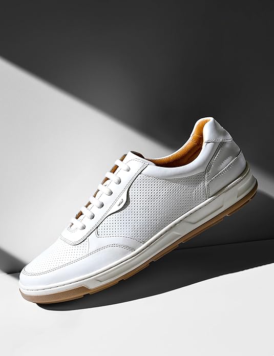 Symbol Premium Mens Smart Casual Lifestyle Leather Sneakers (White)
