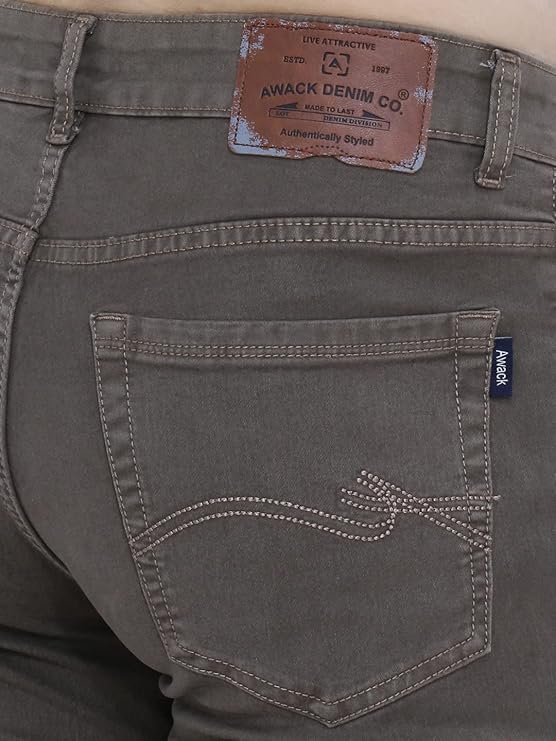 Awack Strechable Denim Regular Fit Mid Waist Light Weight Soft Feel Stretchable Denim Jeans Pant for Men