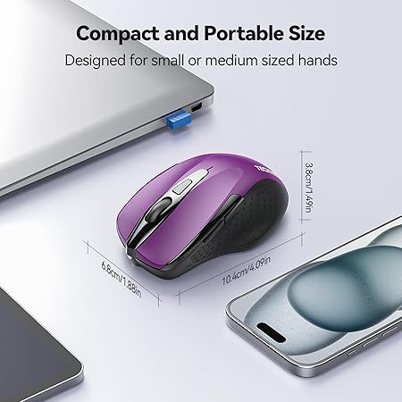 Tecknet M003 2.4G Ergonomic Wireless Mobile Optical Mouse with USB Nano Receiver (Purple)