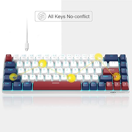 MageGee Portable 60% Mechanical Gaming Keyboard, MK-Box LED Backlit Compact 68 Keys Mini Wired Office Keyboard with Red Switch for Windows Laptop PC Mac - White/Blue