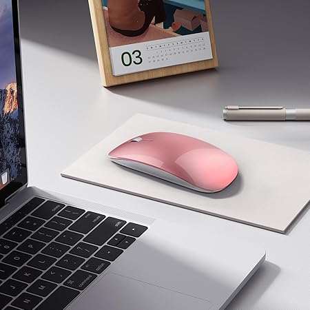 Offbeat - Atom Dual Bluetooth 5.1+5.1 & 2.4Ghz Wireless, Type-C Rechargeable Silent Click Mouse, Triple Device connectivity Windows, Mac, iOS, Android(Rose Gold)
