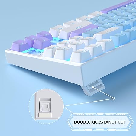 MageGee 75% Mechanical Gaming Keyboard with Blue Switch, LED Blue Backlit, 87 Keys Compact TKL Wired Computer Keyboard for Windows Laptop PC Gamer - Blue/White
