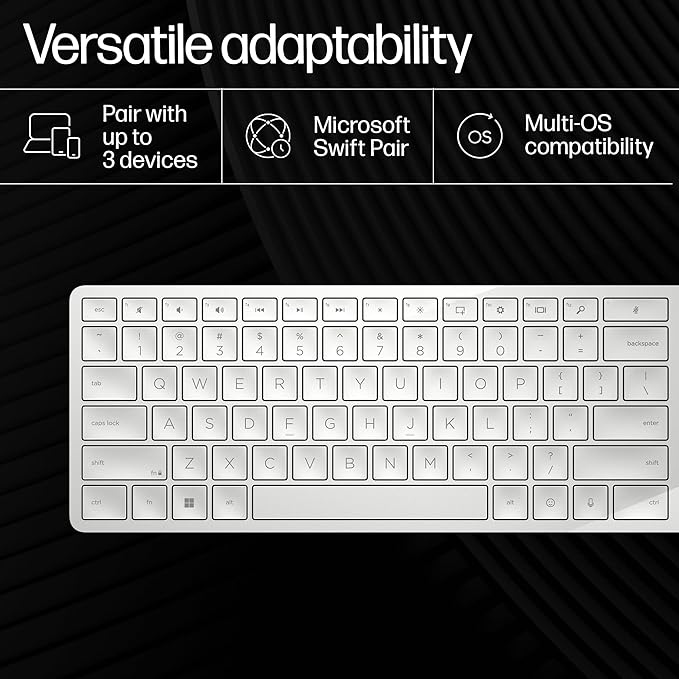 HP 970 Creator Keyboard, Wireless and Multi-Device with 20 programmable Shortcut Keys, Backlit with sensors, up to 6 Month Battery, AES encrypted, 0.67 kg, Silver