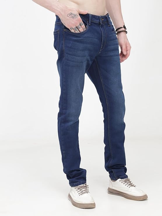 TURMS Men's Black Solid Mid Rise Stretchable Adventure Comfort Denim Pant Cotton Rich Jeans 30 Days No Wash Tailored Fit Casual Wear, Anti Stain Anti Odor Breathable (Available in Plus Sizes)