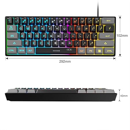 MageGee Mini 60% Gaming Keyboard, Rgb Backlit 61 Key Ultra-Compact Keyboard, Ts91 Ergonomic Waterproof Mechanical Feeling Office Computer Keyboard For Pc, Mac, Ps4, Xbox One Gamer, Wired (Grey Black)