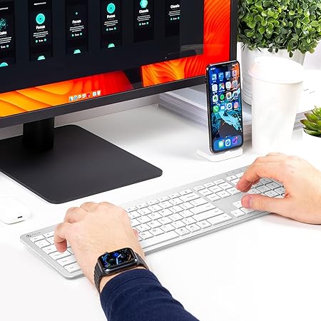 iClever Wireless Keyboard and Mouse GK08 - Rechargeable, Ergonomic, Quiet, Full Size Design with Number Pad, 2.4G Stable Connection Slim Mac Keyboard and Mouse for Windows, Mac OS Computer, Silver