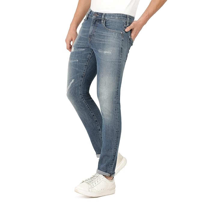 Everblue Men Solid Stretchable Blue Tapered Slim Fit Heavy Fade Midrise Jeans