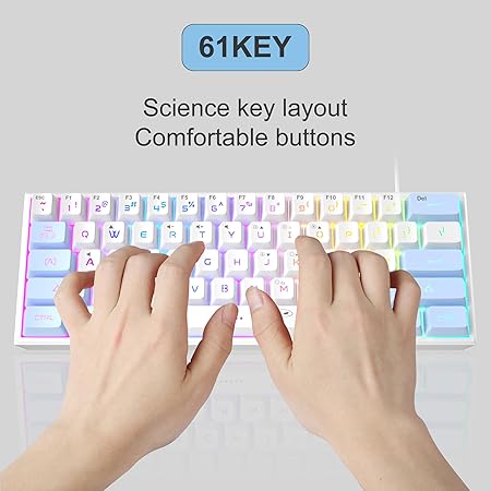 MageGee Mini 60% Gaming Keyboard, RGB Backlit 61 Key Ultra-Compact, TS91 Ergonomic Waterproof Mechanical Feeling Office Computer Keyboard for PC, MAC, PS4, Xbox ONE Gamer (Blue & White)