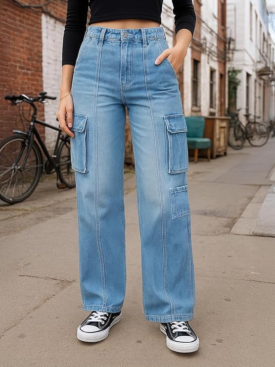 Bewakoof Womens High Rise 100% Cotton Solid Straight Fit Jeans|Straight Fit Jeans – Regular Fit | Classic Denim Pants | Everyday Casual