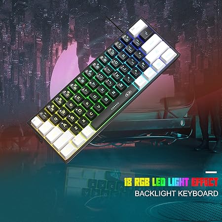 MageGee Mini 60% Gaming Keyboard,Rgb Backlit 61 Key Ultra-Compact Keyboard,Ts91 Ergonomic Waterproof Mechanical Feeling Office Computer Keyboard For Pc,Mac,Ps4,Xbox One Gamer,Wired(Black&White)
