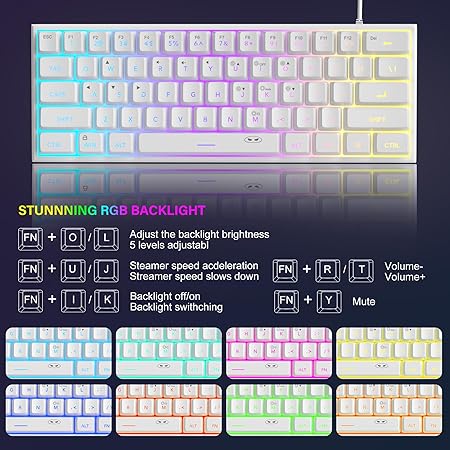 MageGee Mini 60% Gaming Keyboard,Upgrade Rgb Backlit 61 Key Ultra-Compact Keyboard,Ts91 Ergonomic Waterproof Mechanical Feeling Office Computer Keyboard For Pc,Mac,Ps4,Xbox One Gamer(White),wired