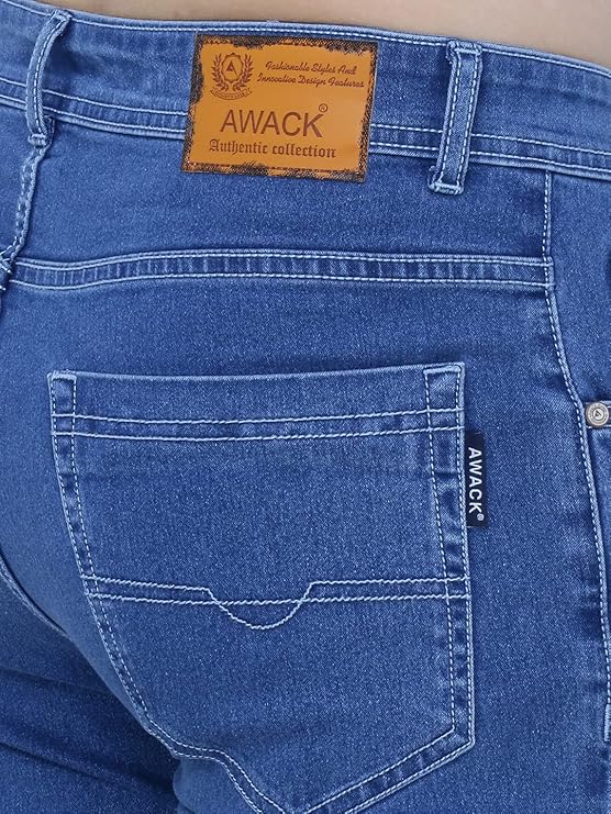Awack Strechable Denim Washed Regular Fit Mid Waist Medium Weight Stretchable Denim Jeans Pant for Men